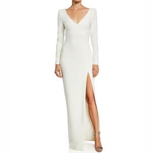NWT LIKELY Leandra V-Neck Long-Sleeve Column Gown w/ Thigh-Slit Size 2